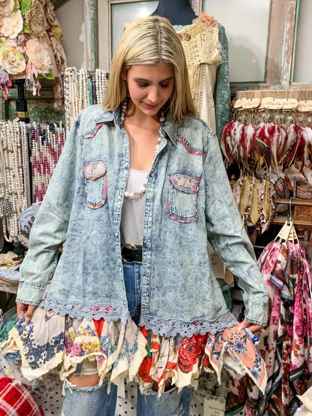 A RARE BIRD DENIM HANKY SNAPFRONT Shacket